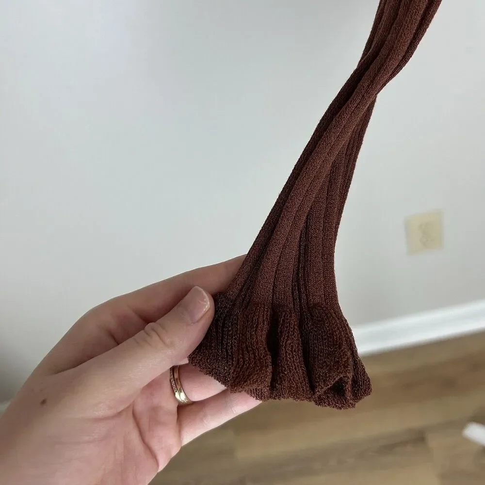 Zara S Brown Pointelle Cardigan Brown Ruffle Tie Front Top Festival Y2K Blogger